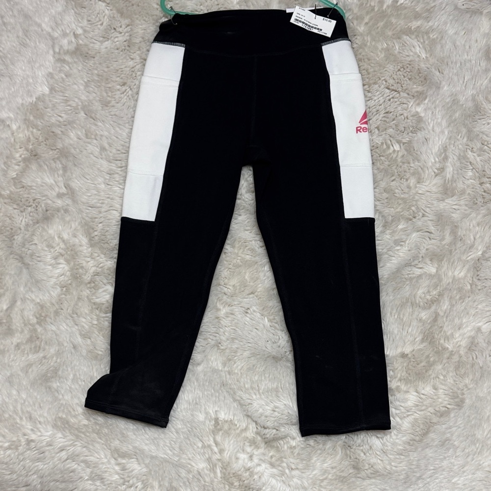 Reebok Kids Leggings in Black and White with Pink Logo